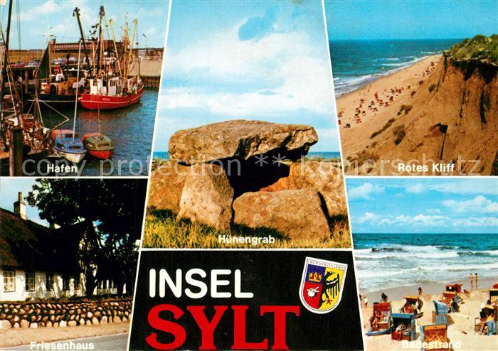 Insel Sylt Hafen Fischkutter Huenengrab Rotes Kliff Strand Friesenhaus