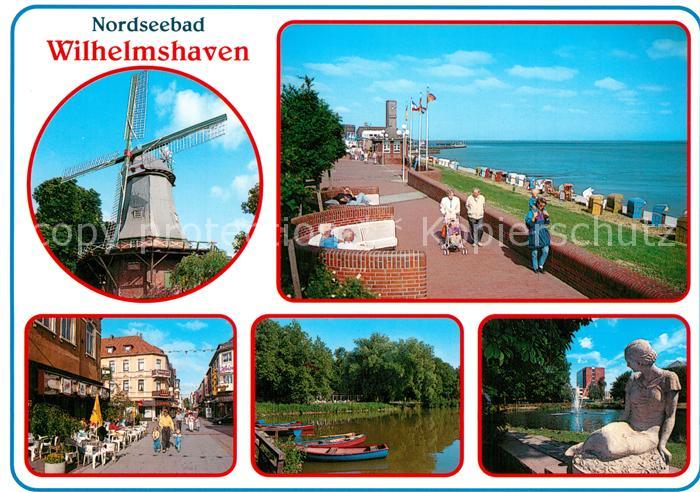 Wilhelmshaven Windmuehle Strand Promenade Strassencafes Skulptur