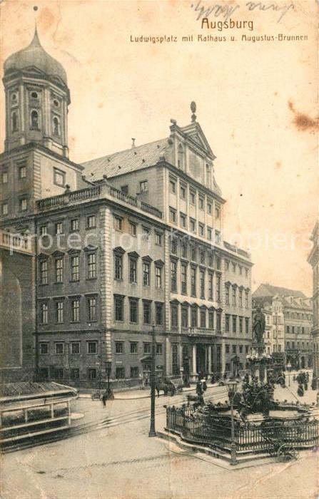 Augsburg Ludwigsplatz mit Rathaus und Augustus-Brunnen