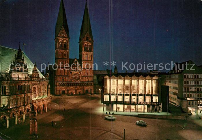 Bremen Rathaus Dom Haus der Buergerschaft bei Nacht