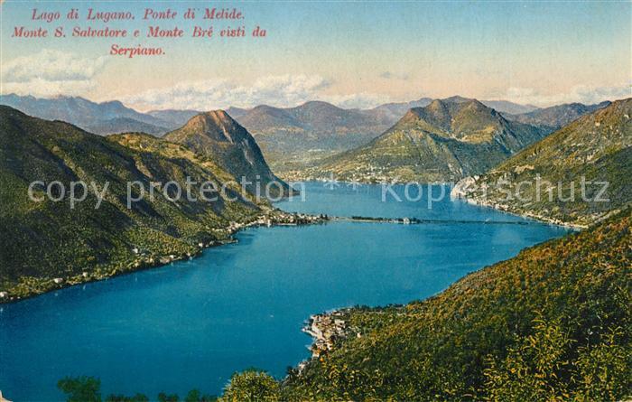 Lago di Lugano TI Pont di Melide Monte S. Salvatore Monte Bre visti da Serpione