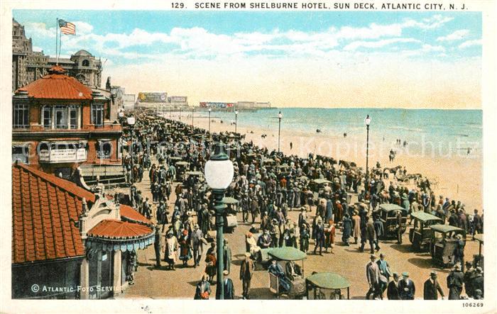 Atlantic City New Jersey Scene from Shelbourne Hotel Sun Deck Beach