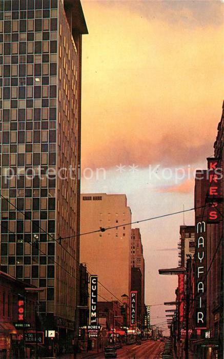 Dallas Texas Elm Street downtown at dusk