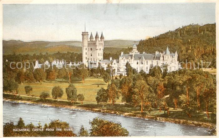 Balmoral Castle view from the River Valentines Postcard