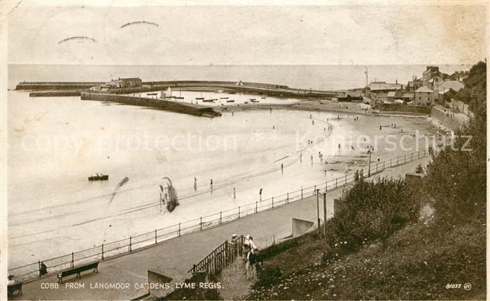 Lyme Regis Cobb Beach from Langmoor Gardens