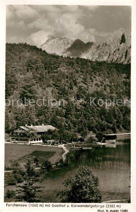 Ferchensee Karwendel mit Gasthof und Karwendelgebirge Huber Karte Nr 10485