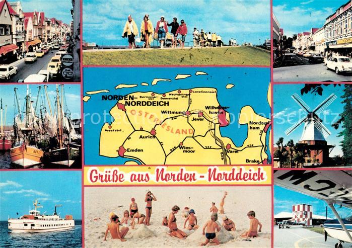 Norden Norddeich Ostfriesland Stadtansicht Muehle Bootshafen Duenenweg