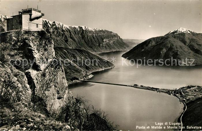 Lago di Lugano TI Ponte di Melide e Monte San Salvatore