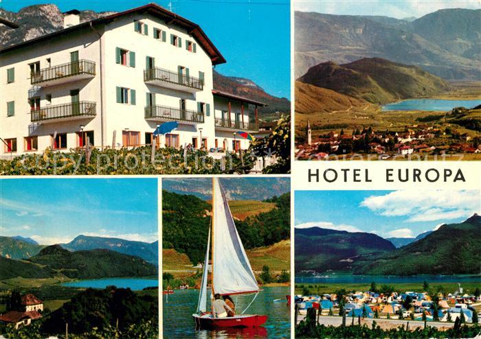 Kaltern Weinstrasse Tirol Hotel Europa Landschaftspanorama Kalterersee Segelboot