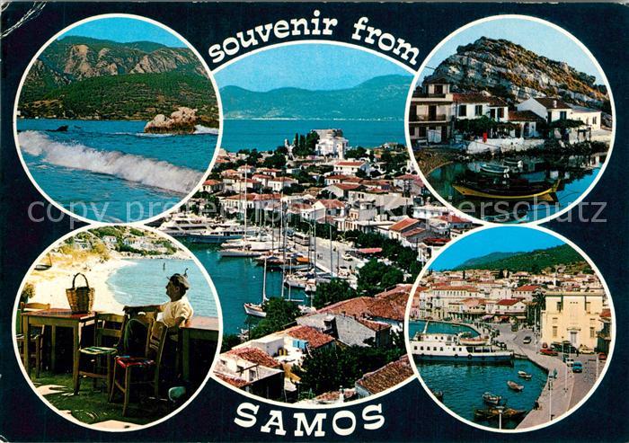 Samos Griechenland Kueste Brandung Cafe Hafen Panorama Meerblick