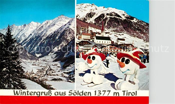 Soelden oetztal Panorama Wintersportplatz oetztaler Alpen Schneefiguren auf Skie