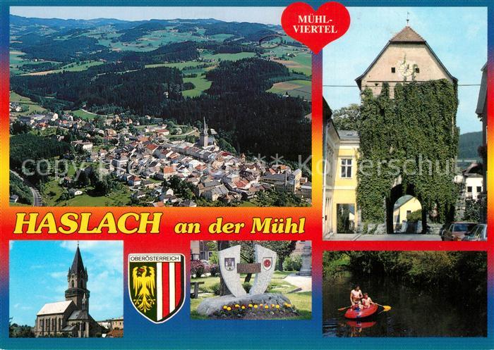 Haslach Muehl Fliegeraufnahme Torbogen Kirche Historischer Webermarkt Gedenkstei