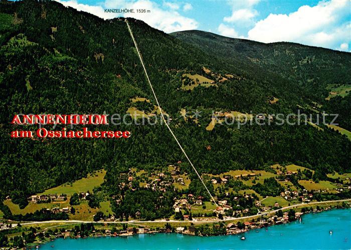 Annenheim Ossiacher See mit Gerlitzen Kanzelhoehe Bergbahn Fliegeraufnahme