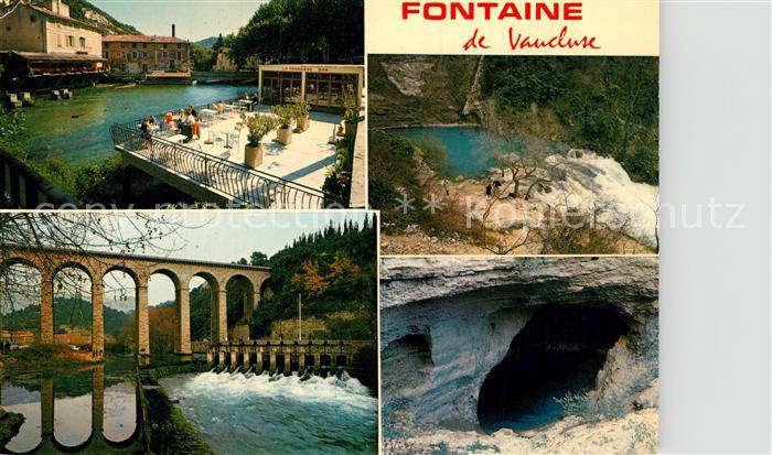 Fontaine-de-Vaucluse Restaurant Terrasse an der Sorgue Viadukt Wehr Wasserfall H