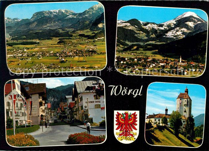 Woergl Tirol Alpenpanorama Fliegeraufnahme Hauptstrasse Schloss Wappen