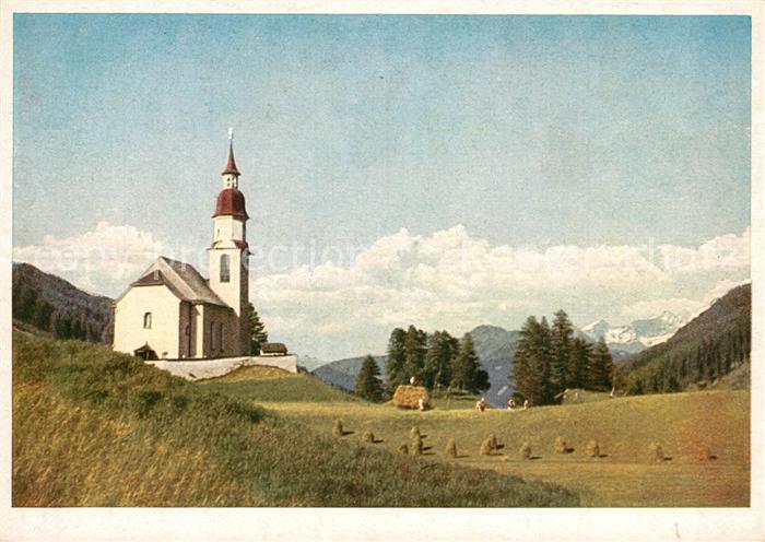 Obernberg Brenner Landschaftspanorama Kirche Alpen Kuenstlerkarte