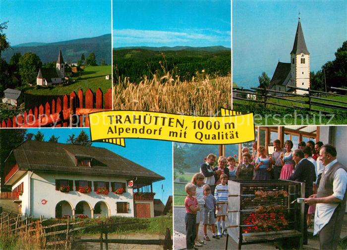 Trahuetten Alpendorf am Fusse der Koralm Alpengasthof Grillabend Kirche Landscha
