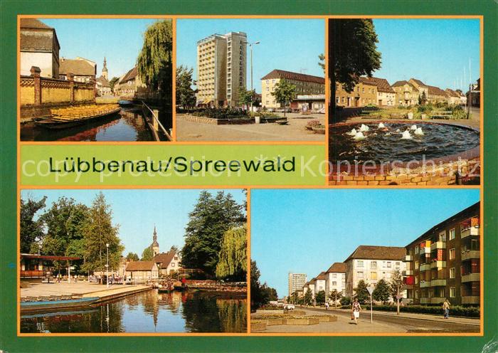 Luebbenau Spreewald Hafen Roter Platz Markt Hochhaus Brunnen