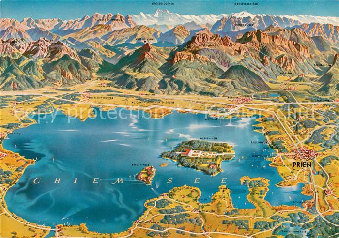 Prien Chiemsee und Umgebung Alpenpanorama aus der Vogelperspektive