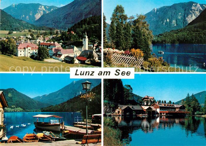 Lunz See Niederoesterreich Panorama mit Scheiblingstein Lunzer See Bootsanleger