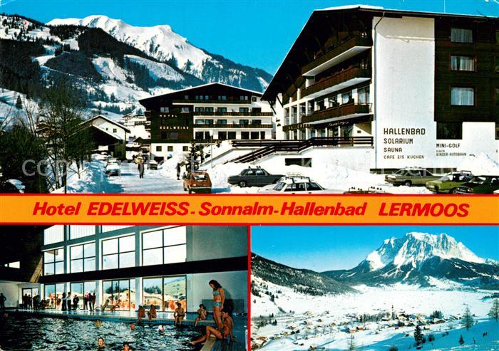 Lermoos Tirol Hotel Edelweiss Sonnalm Hallenbad Winterpanorama mit Zugspitze Wet
