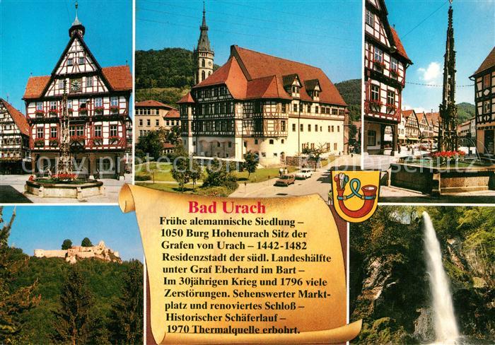 Bad Urach Thermalbad Schwaebische Alb Chronik Altstadt Fachwerkhaeuser Brunnen B
