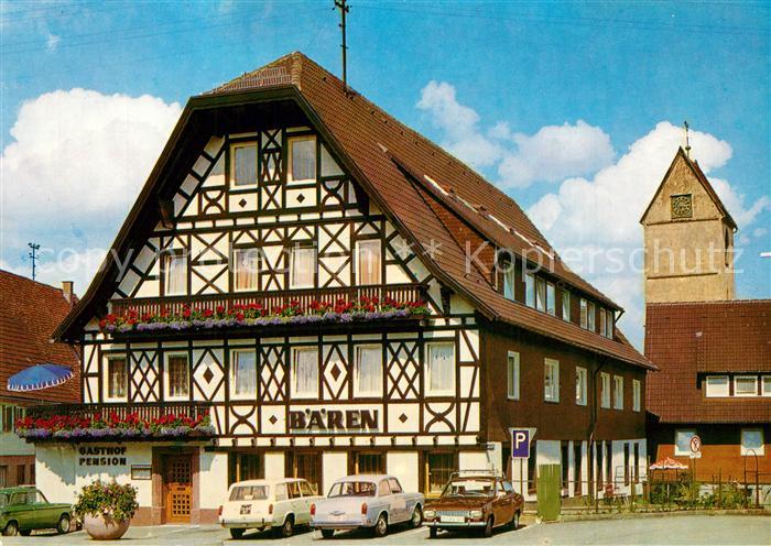 Lossburg Schwarzwald Gasthof Pension Baeren Fachwerkhaus Kirchturm