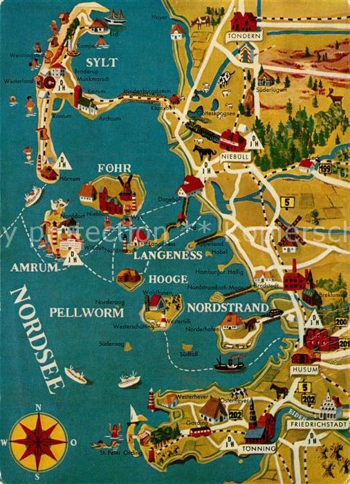 Nordfriesland Landkarte der Region Nordseeinseln