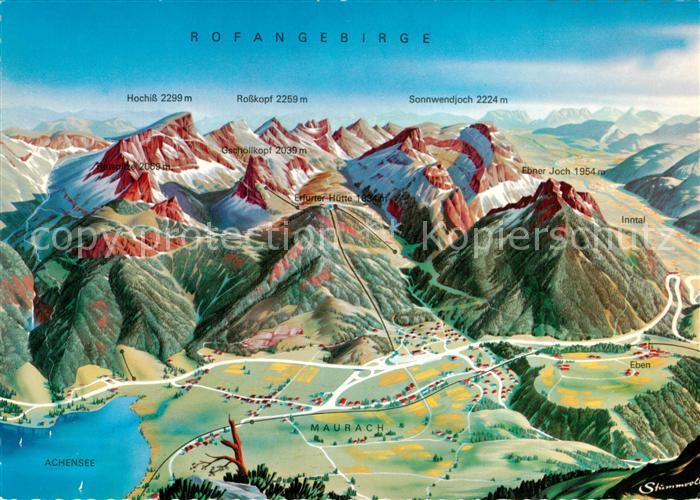 Maurach Achensee Panoramakarte Rofanseilbahn zur Erfurter-Huette Achensee