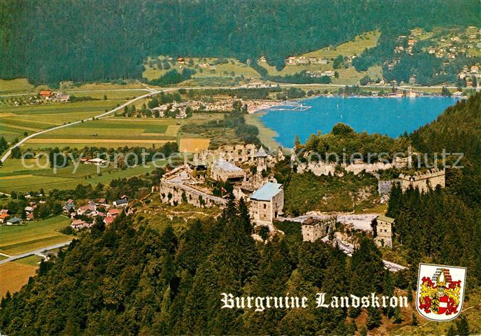 Landskron Kaernten Fliegeraufnahme Burgruine am Ossiachersee Restaurant