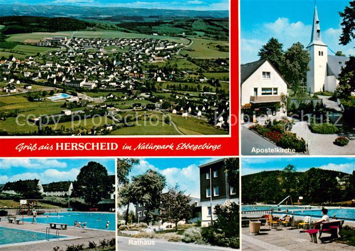 Herscheid Sauerland Fliegeraufnahme Apostelkirche Schwimmbad Rathaus