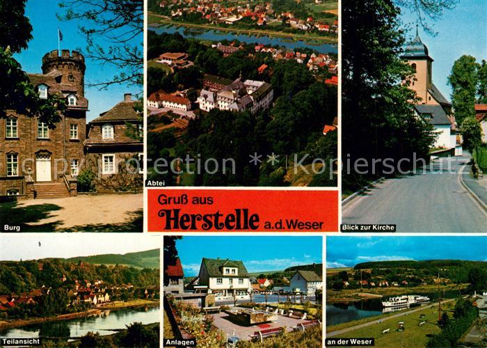Herstelle Weser Burg Kirche Teilansicht Anlagen an der Weser