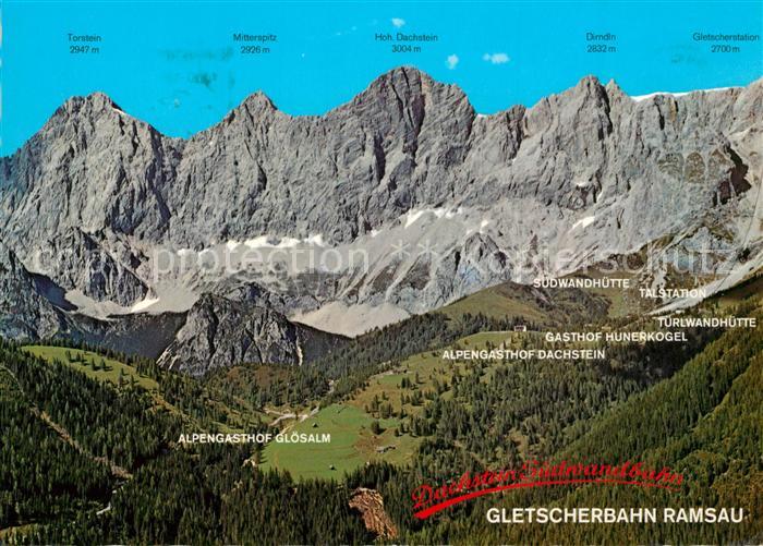 Ramsau Dachstein Steiermark Dachstein Suedwaende mit Gasthoefen und Seilbahnstat