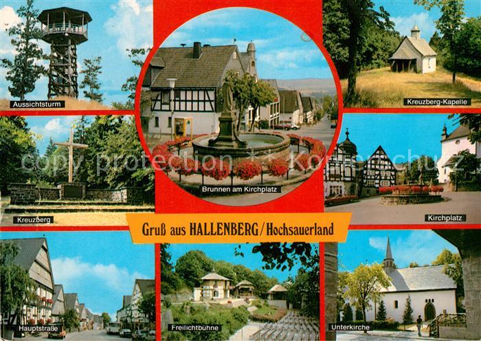 Hallenberg Aussichtsturm Kreuzberg Hauptstrasse Brunnen am Kirchplatz Freilichtb