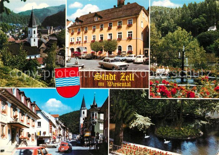 Zell Wiesental Kirche Gasthof Park Strassenpartie Schwanenteich