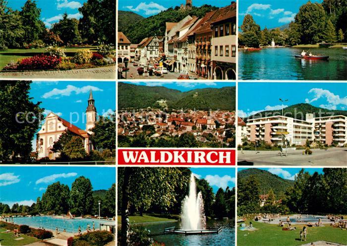 Waldkirch Breisgau Park Gondelteich Panorama Kirche Schwimmbad Fontaene