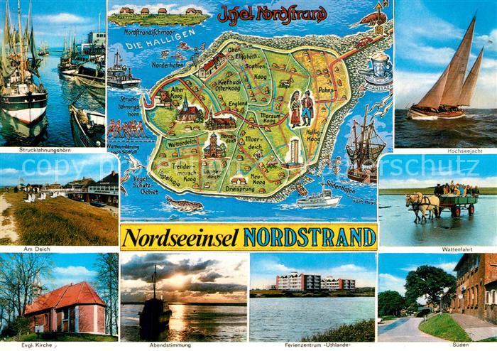 Nordstrand Evangelische Kirche Panoramakarte Wattenfahrt Hochseejacht