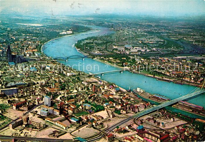 Koeln Rhein Stadtblick Rheinlauf Dom Fliegeraufnahme