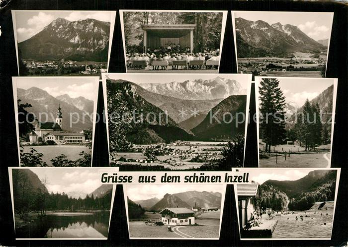 Inzell Landschaftspanorama Kirche Kurkonzert Konzertpavillon See Alpen