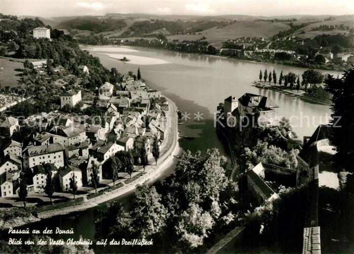 Passau Panorama Blick von der Veste Oberhaus auf das Dreiflusseck