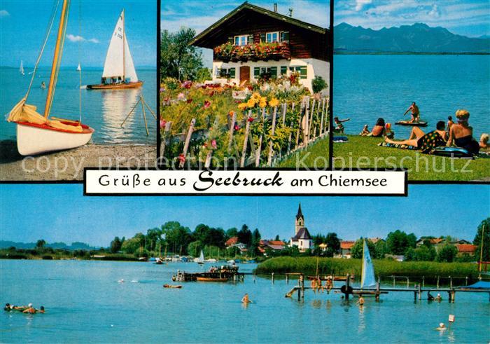 Seebruck Chiemsee Segelsport Blumenschmuck Strand Blick zur Kampenwand Strandbad