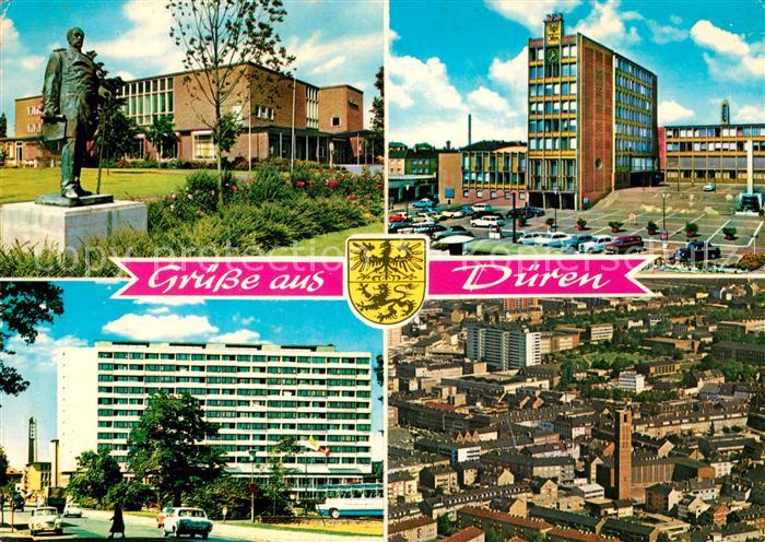 Dueren Rheinland Zentrum Fliegeraufnahme Hochhaeuser Denkmal Statue