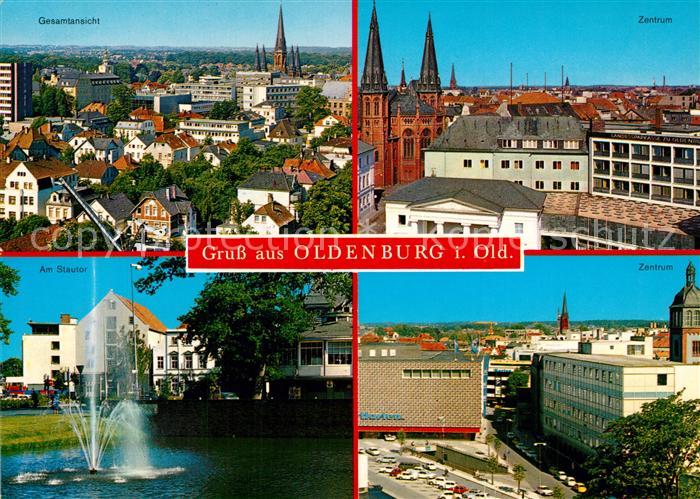 Oldenburg Niedersachsen Stadtpanorama Zentrum Kirche Partie am Stautor Fontaene