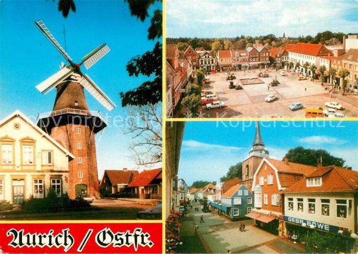 Aurich Ostfriesland Windmuehle Platz Strassenpartie Kirche