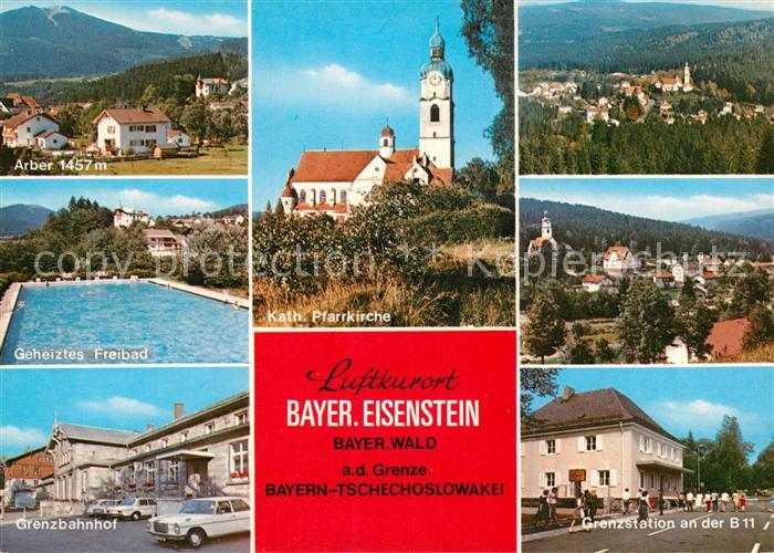 Bayerisch Eisenstein Panorama mit Arber Freibad Grenzbahnhof Kirche Grenzstation