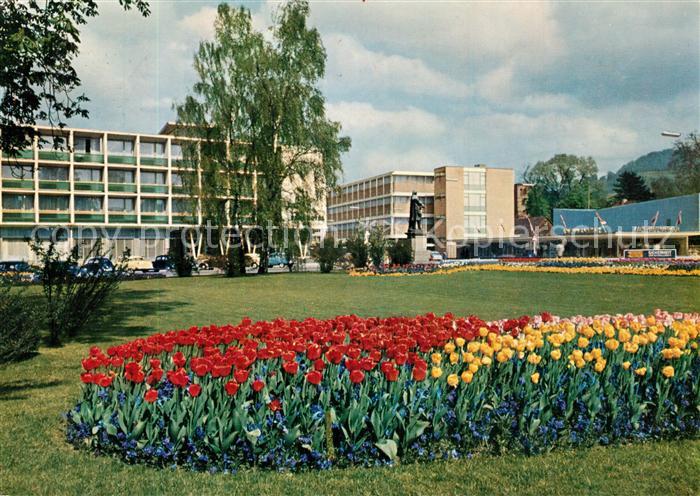 Reutlingen BW Friedrich List Platz mit Parkhotel Tulpenbeet