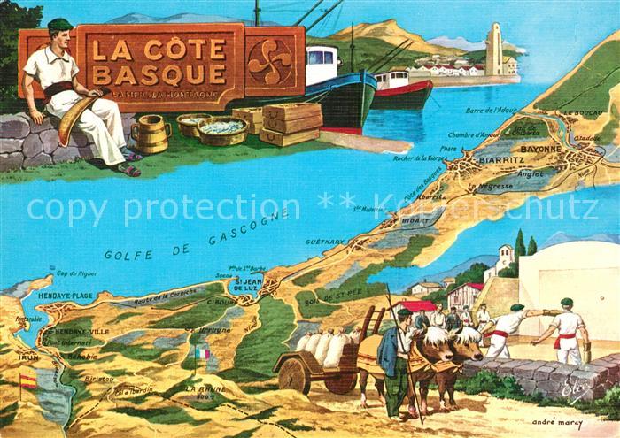 Biarritz Pyrenees Atlantiques Carte de la Cote Basque Golfe de Gascogne Kuenstle