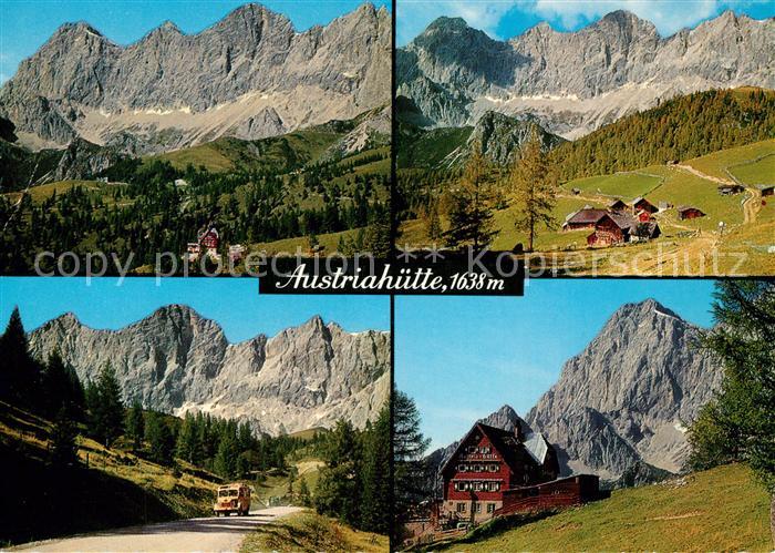 Austriahuette Berghaus gegen Dachstein Neustattalm Dachsteinstrasse Alpenpanoram
