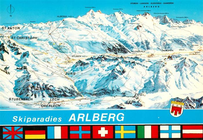 Lech Vorarlberg uebersicht Wintersportgebiet am Arlberg Nationalflaggen