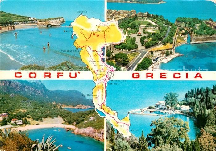 Corfu Korfu Landkarte Insel Badestrand Bucht Fliegeraufnahme